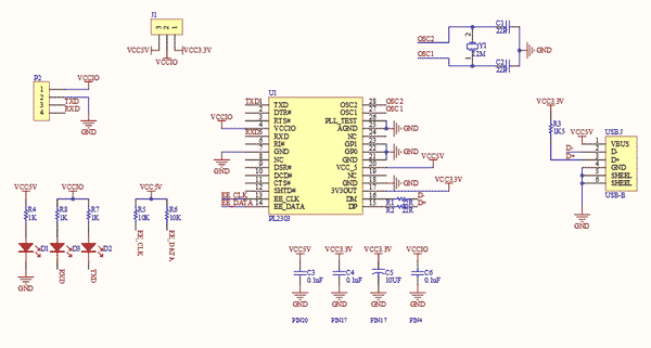Схема принципиальная электрическая преобразователя PL2303 USB UART Board [micro]