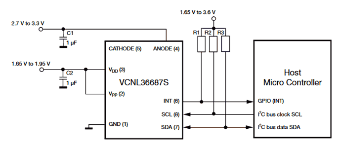  Cхема  приложения для датчика  VCNL36687S