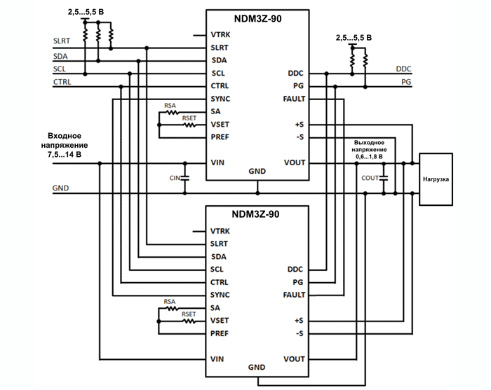 Типовая схема параллельного включения модулей NDM3Z-90