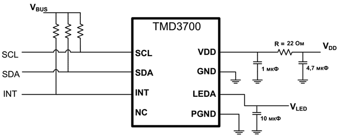 Схема включения SIP-микросхемы TMD3700
