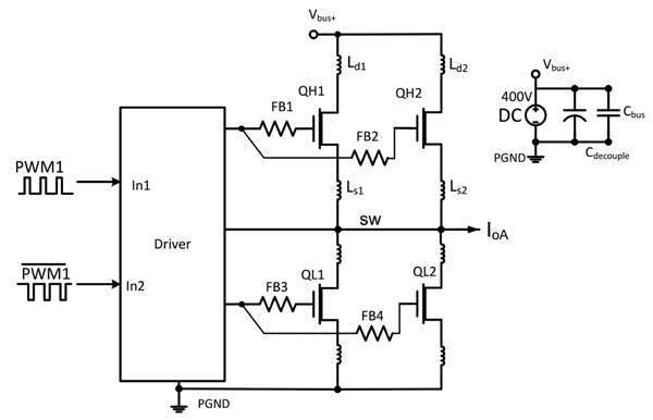 Полумостовая схема с парой параллельных GaN-транзисторов с корпусами TO-220