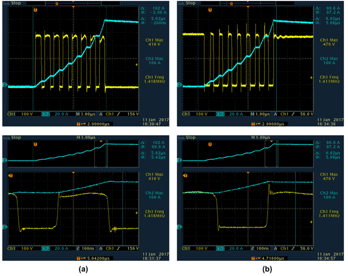 Осциллограммы переключений транзисторов с ферритовыми SMD-фильтрами и дополнительными помехоподавляющими RC-цепочками